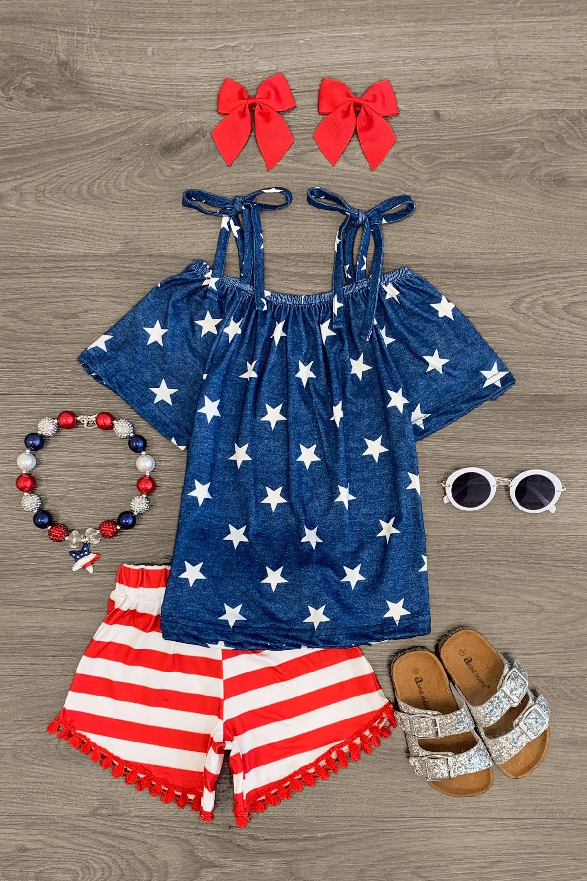 Stars & Stripes Off The Shoulder Short Set