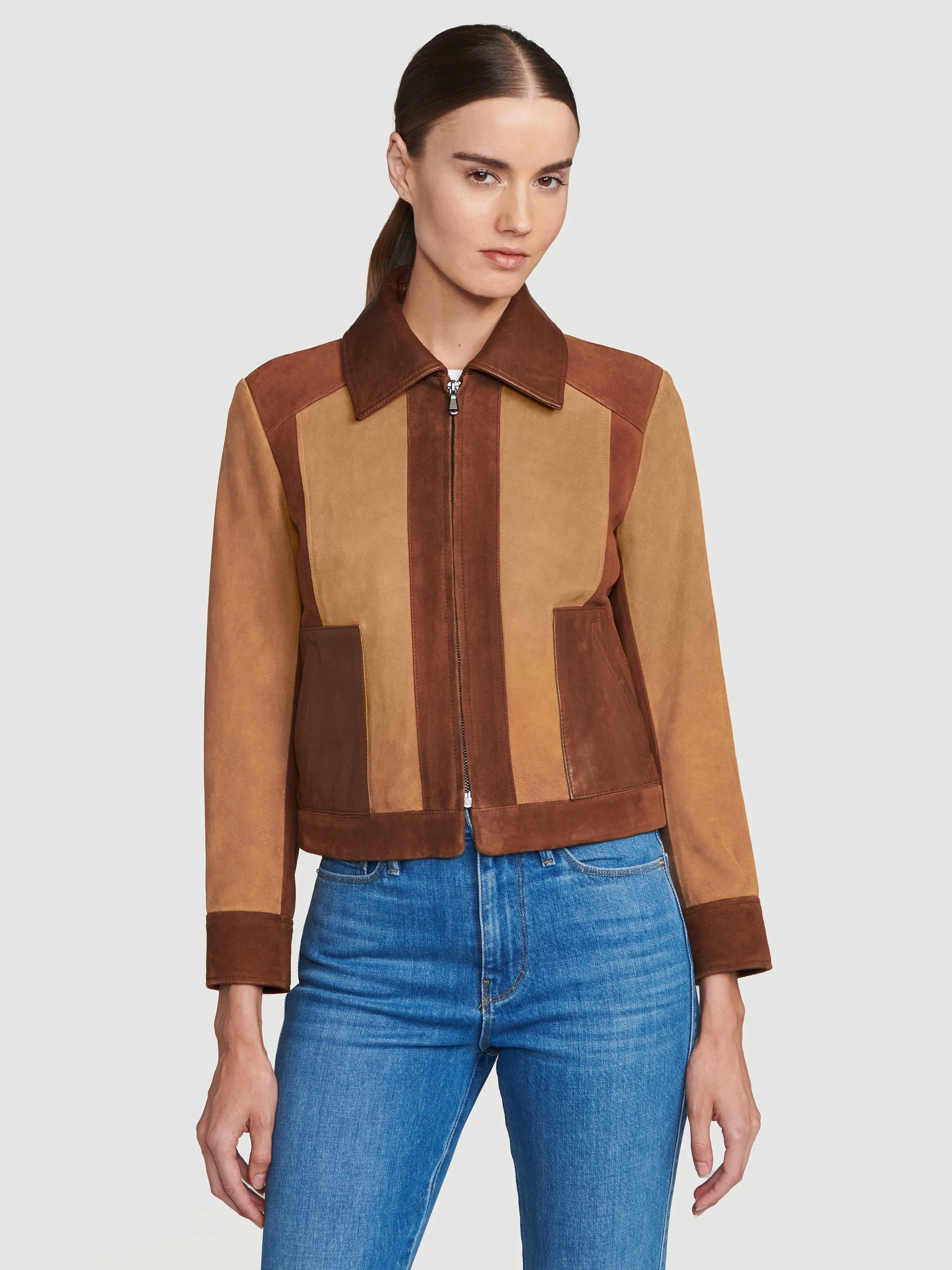 Suede Patchwork Jacket -- Saddle Multi