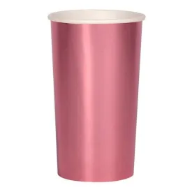 Tall Metallic Pink Party Cups, Set of 8 Meri Meri Beautiful Basics Metallic Pink Highball Paper Cups, Holds 14 Ounces