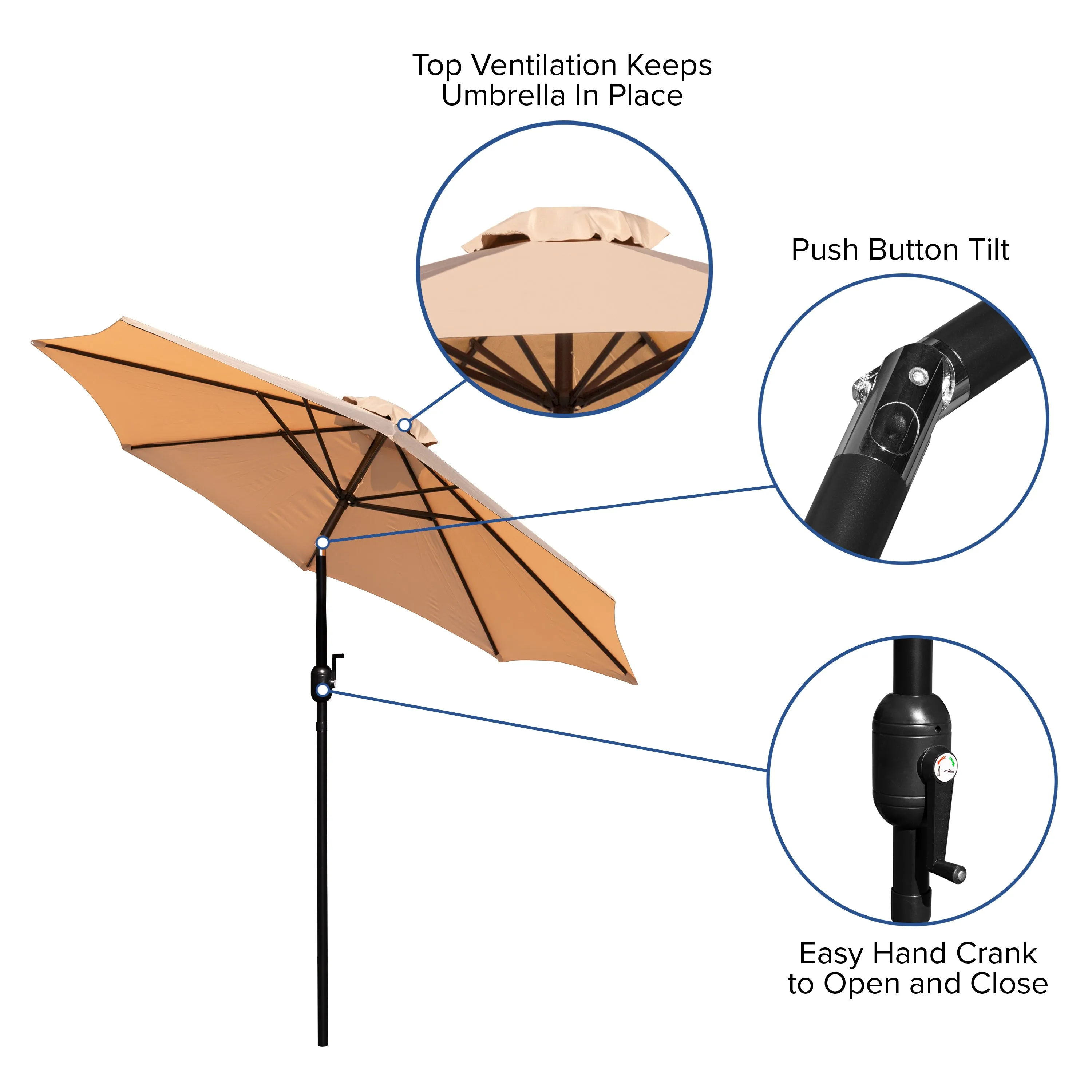 Tan 9 FT Round Patio Umbrella GM-402003-TAN-GG