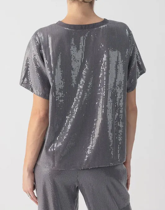 The Sequin Tee in Gunmetal