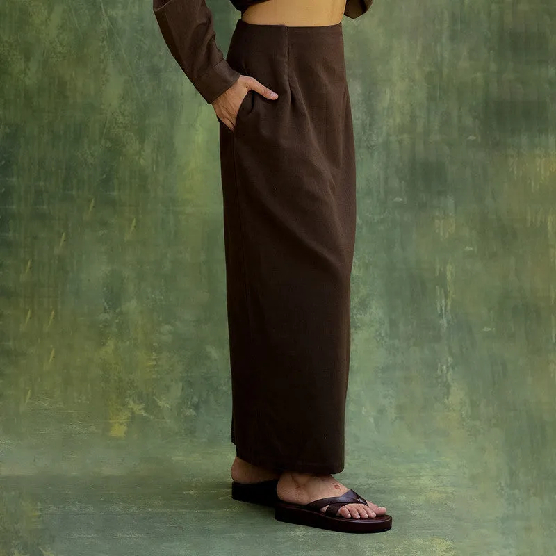Upcycled Solid Skirt F or Women | Fitted| Brown