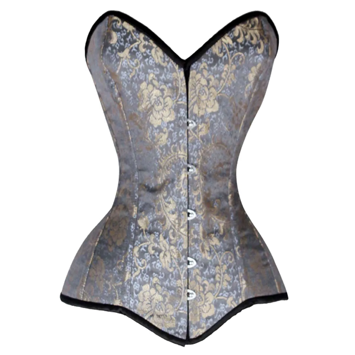 VC1405 Ladies Brocade Corset Black with Silver and Gold