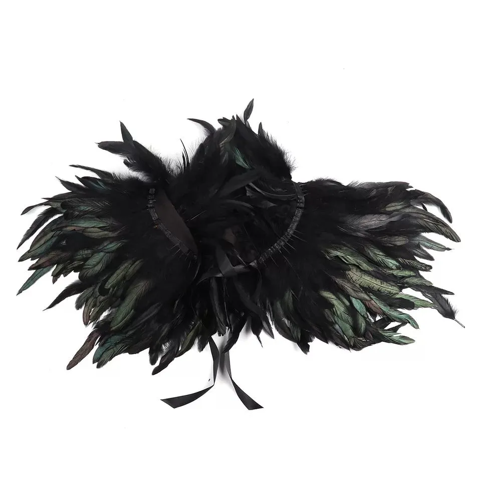 Victorian Cosplay Goth Feather Cape Shawl - Black (Style 11)