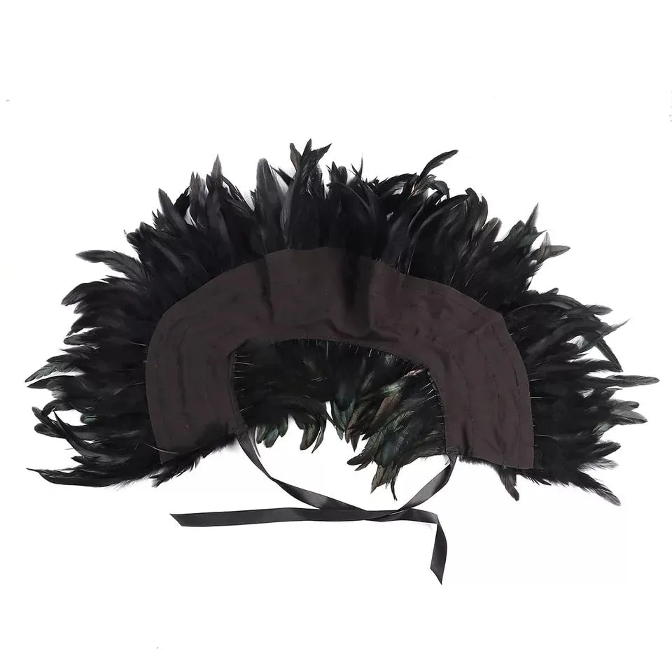 Victorian Cosplay Goth Feather Cape Shawl - Black (Style 11)