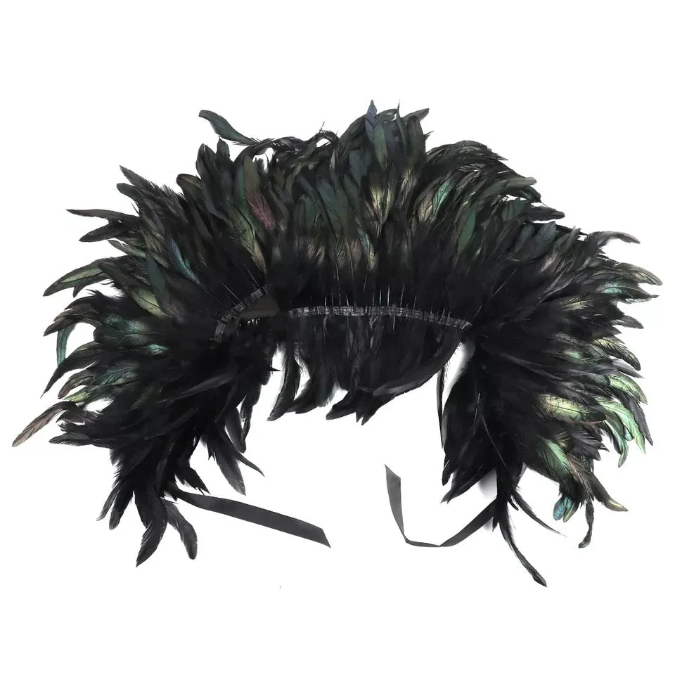 Victorian Cosplay Goth Feather Cape Shawl - Black (Style 11)