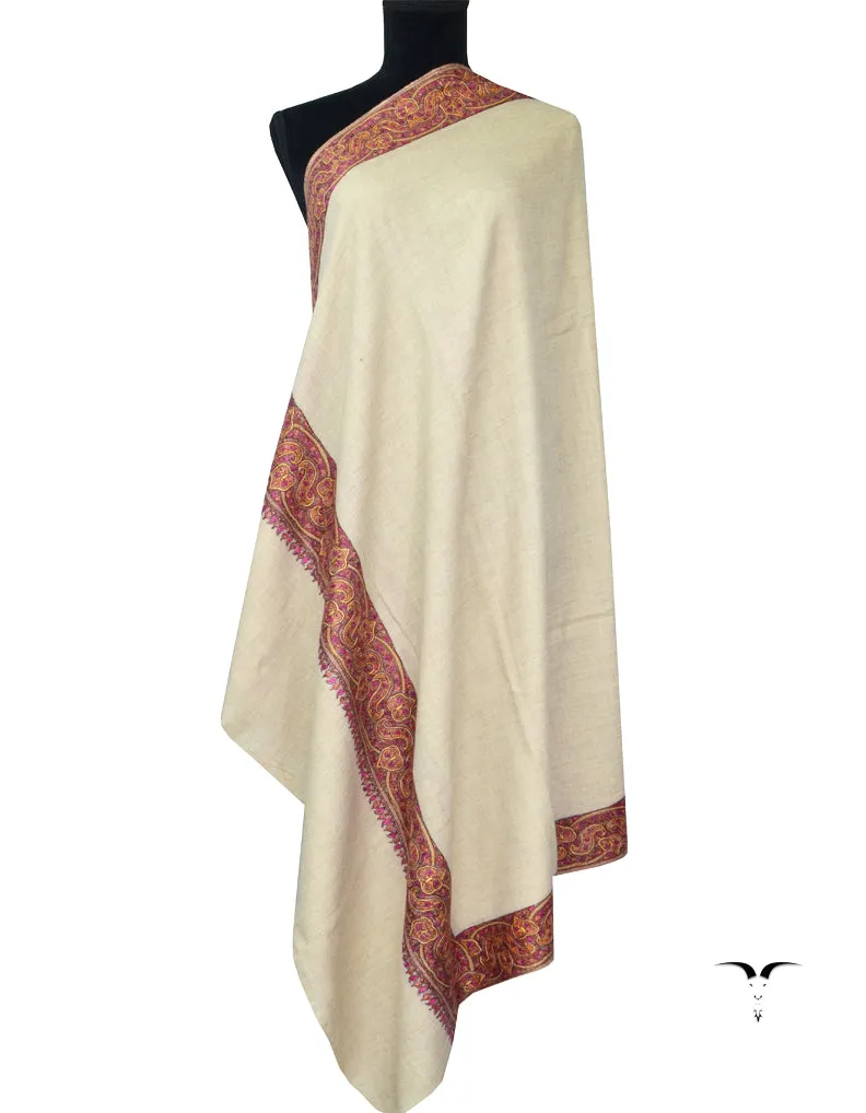 White Pashmina Shawl With Sozni Borders 5376