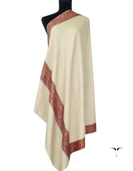 White Pashmina Shawl With Sozni Borders 5376