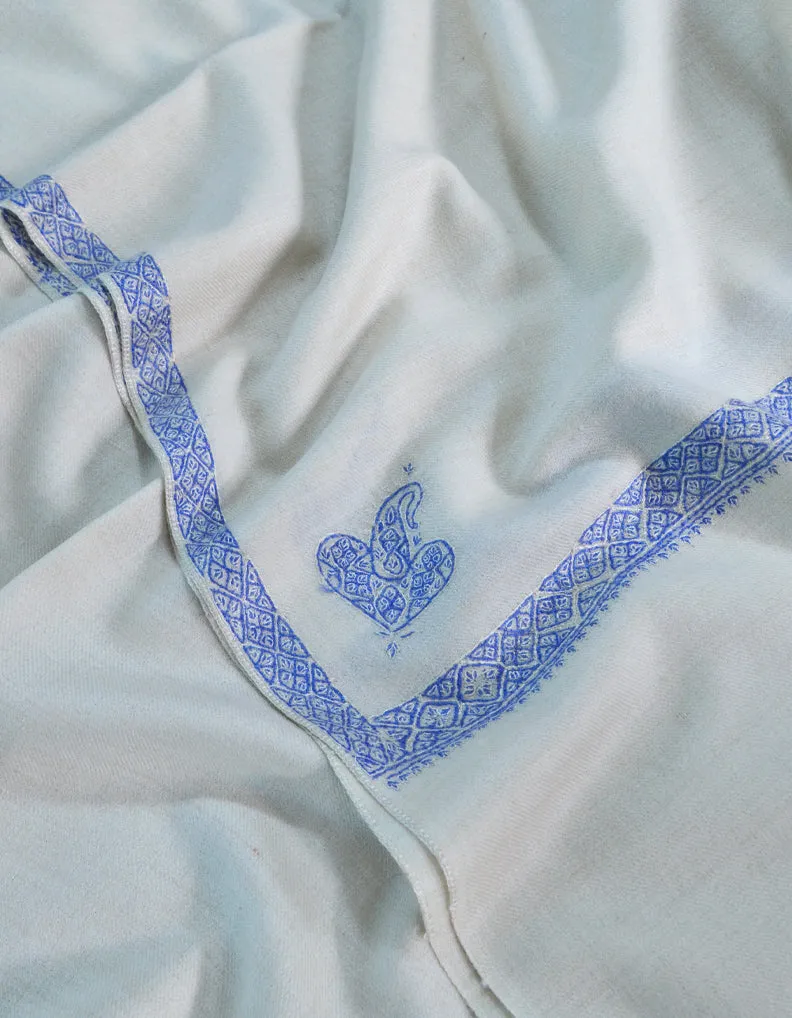 White Pashmina Shawl With Sozni Work 5508