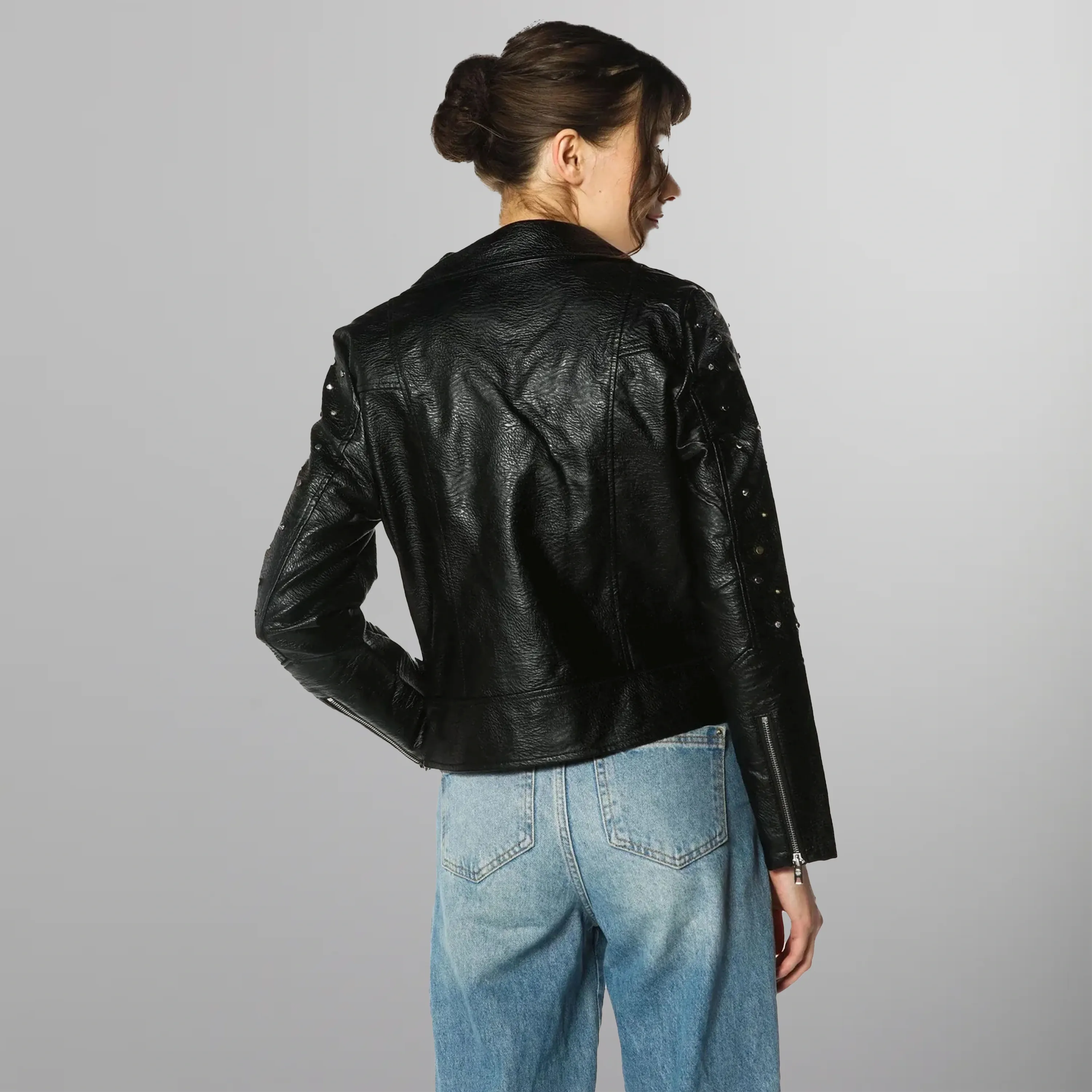 Women's Faux Leather Studded Biker Jacket - FINAL SALE