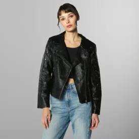 Women's Faux Leather Studded Biker Jacket - FINAL SALE