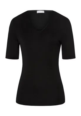 Woolen Silk W Wool and Silk V-Neck Top | Black 71417-018