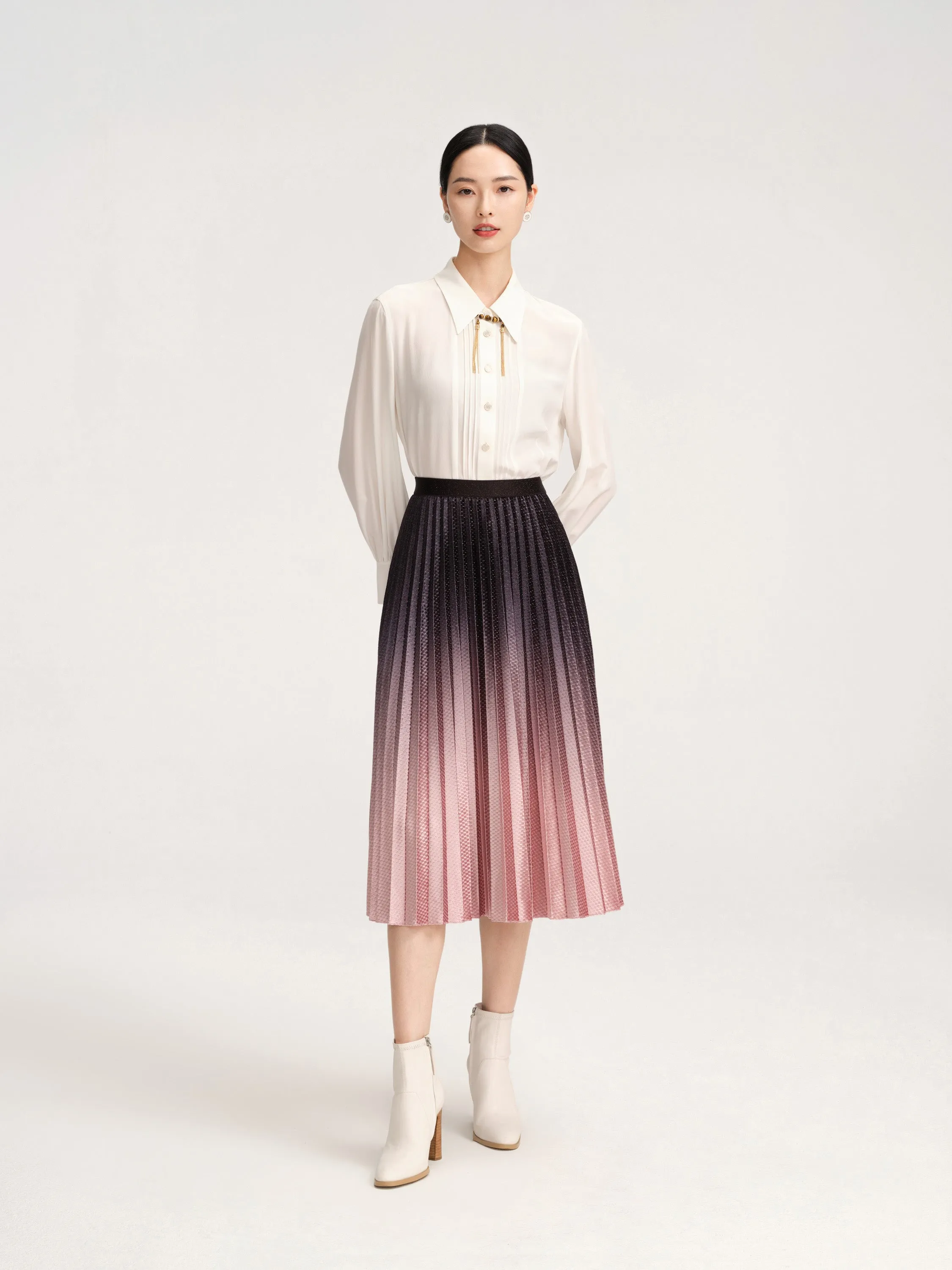 YAYING Gradient Pleated Midi Skirt