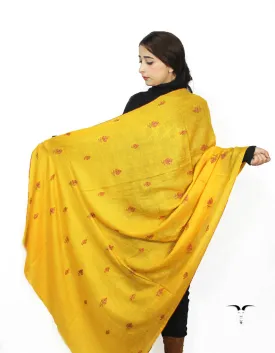 Yellow Pashmina Shawl With Sozni Work 5730