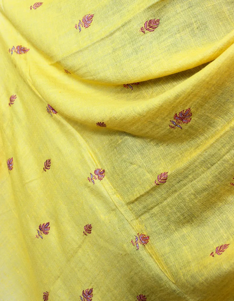 Yellow Pashmina Shawl With Sozni Work 5730